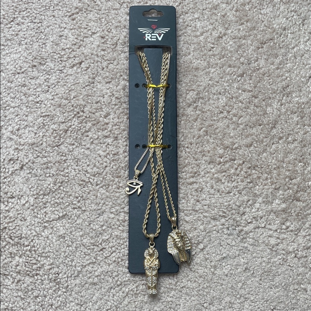 Gold Egyptian Pendant Necklace Set (3 Necklaces)
